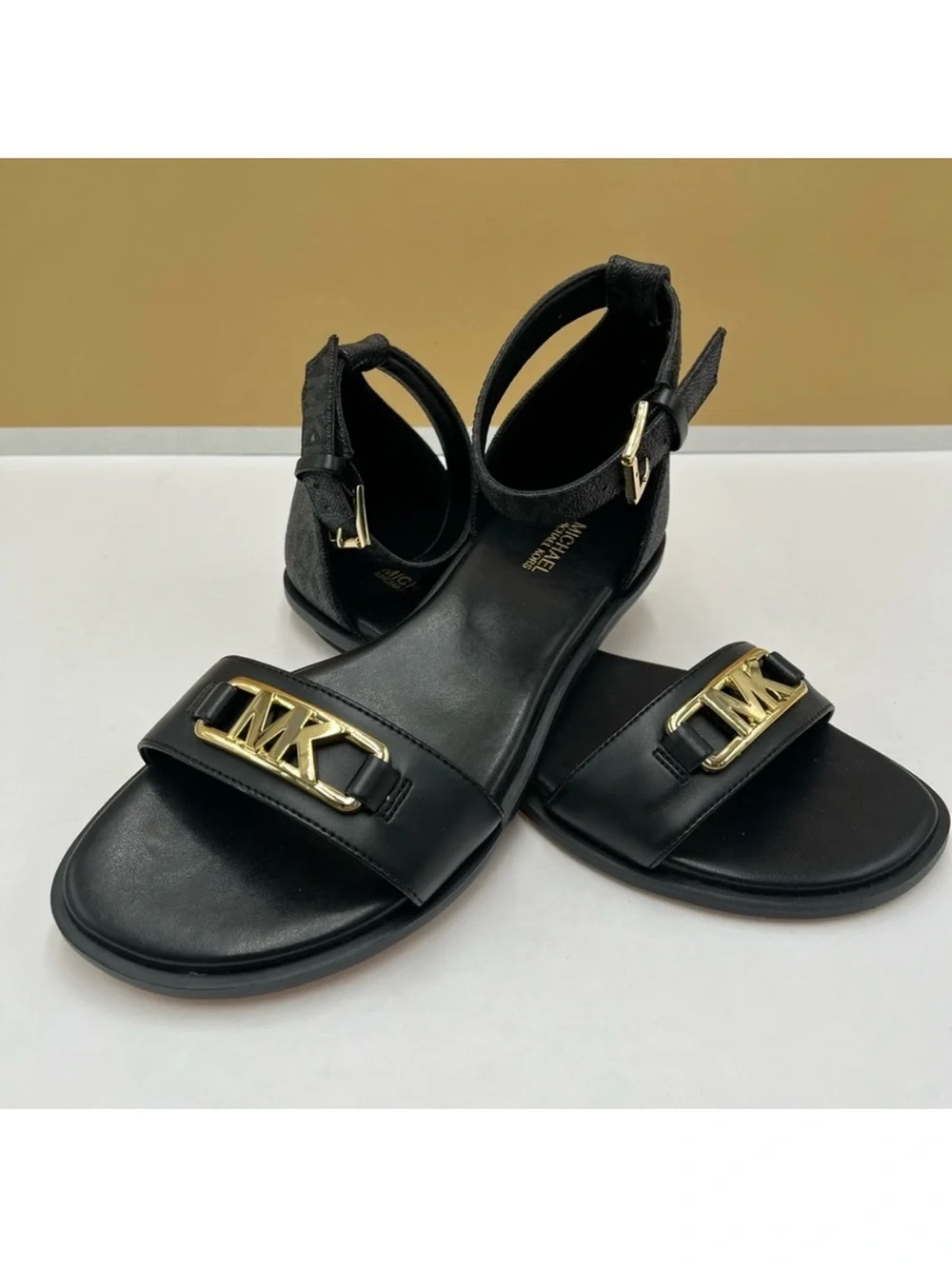 Michael Kors Women's Black MK Logo Ankle-Strap Sandals